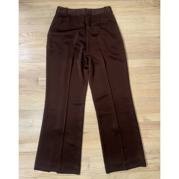 Favorite Daughter Chocolate Brown Satin Wide Leg Trouser Slit Women Size 12 LONG - Picture 3 of 8